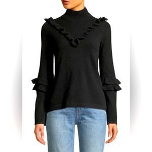 Rebecca Minkoff Shelly Black Turtleneck Wool-Blend Sweater w/Ruffled Trim Size M